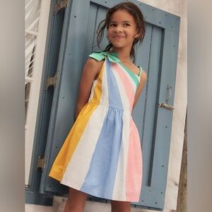Mini Boden One Shoulder Tie Dress Spicy Mustard Rainbow Size 4-5 Girl Summer